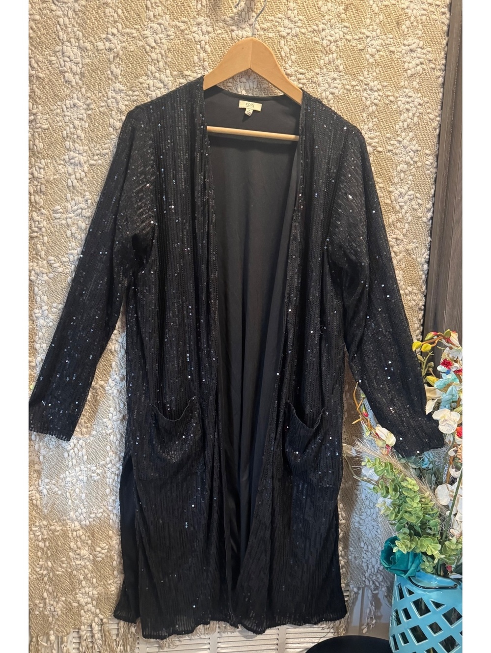 Kori America Women's Black Sequin Kimono Western/ Boho Style Size M
